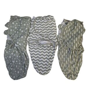 Bublo Baby Swaddle Set of 3 Gender Neutral Grey Stars Chevron Trees Large 3-6M‎